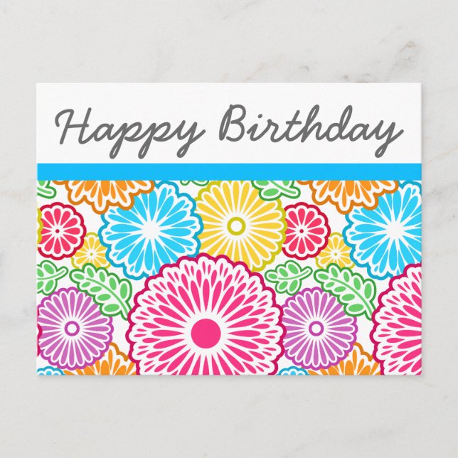 Colorful flowers and leaves Birthday Postcard (Front)