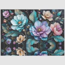 Colorful flowers and leaves black background