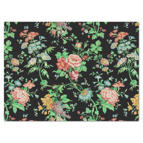 COLORFUL FLOWERS AND LEAVES DARK FLORAL Black  Tissue Paper