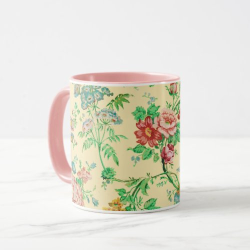 COLORFUL FLOWERS AND LEAVES FLORAL PATTERN Ivory  Mug