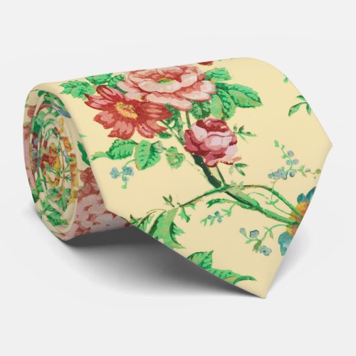 COLORFUL FLOWERS AND LEAVES FLORAL PATTERN Ivory Neck Tie