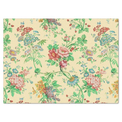 COLORFUL FLOWERS AND LEAVES FLORAL PATTERN Ivory  Tissue Paper