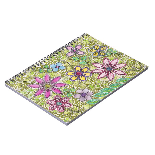 Colorful Flowers and Leaves Notebook (Left Side)