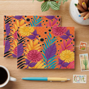 colorful flowers and leaves on a black background envelope