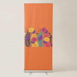 colorful flowers and leaves on a black background retractable banner