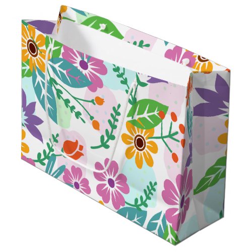 Colorful flowers and leaves pattern large gift bag