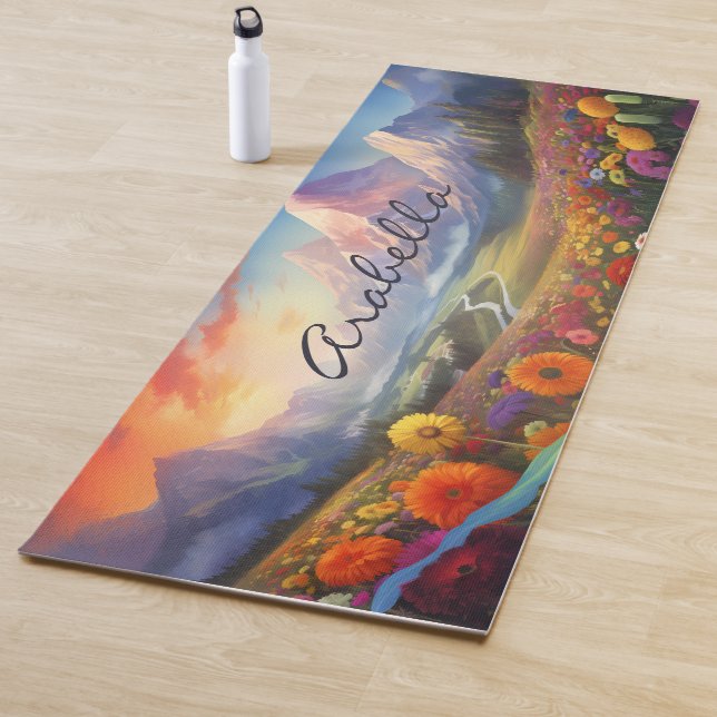 Colorful Flowers And Mountains Nature Meditation Yoga Mat (In Situ)