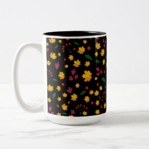 Colorful Flowers and Orange Leaves Two-Tone Coffee Mug