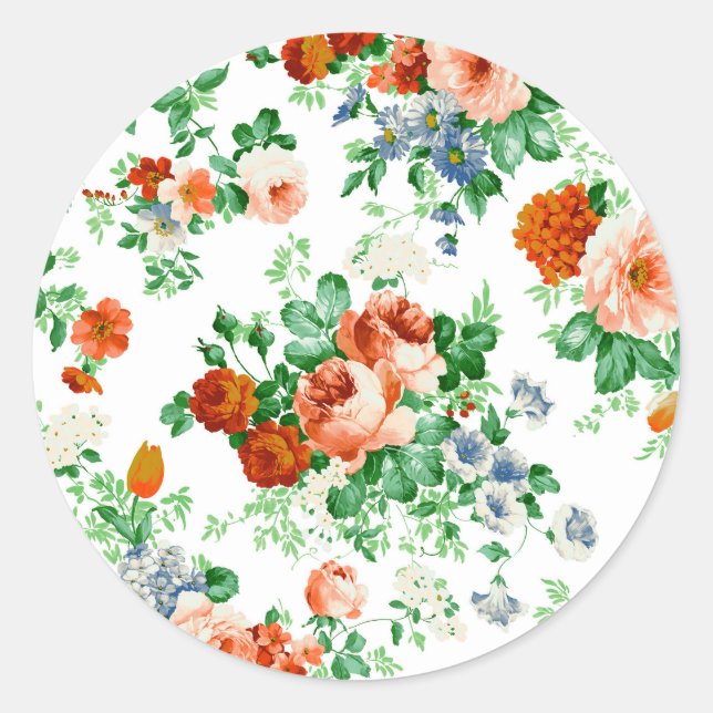 Colorful Flowers And Pink & Red Roses Classic Round Sticker (Front)