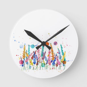 Colorful flowers and plants round clock