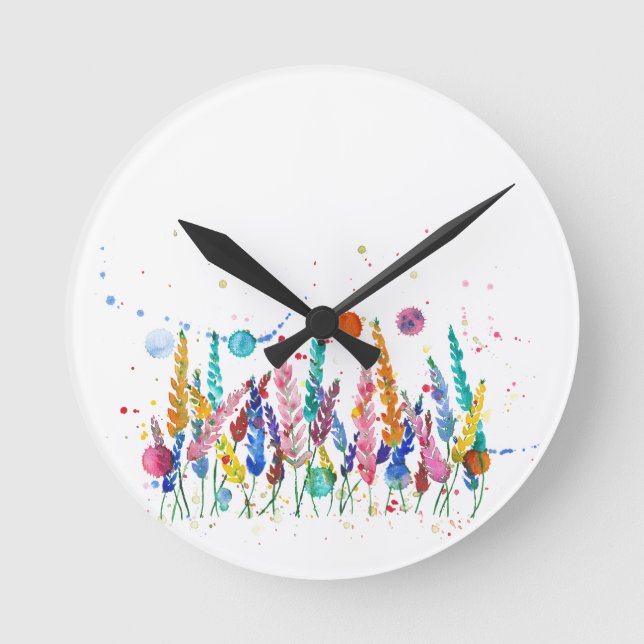 Colorful flowers and plants round clock (Front)