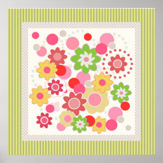 Colorful flowers and stripes square poster