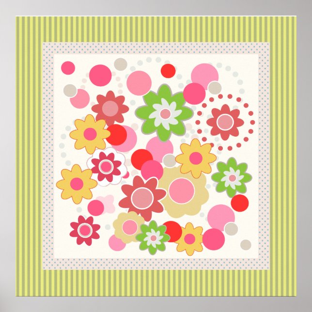 Colorful flowers and stripes square poster (Front)