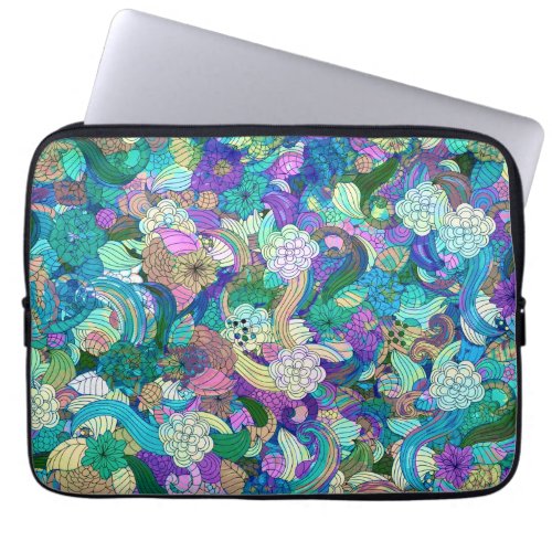 Colorful Flowers And Swirls Collage Laptop Sleeve