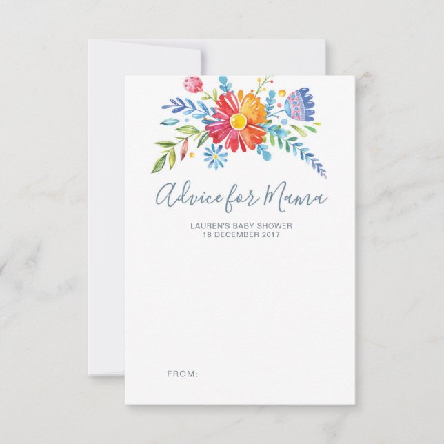 Colorful flowers Baby Shower Advice Cards (Front)
