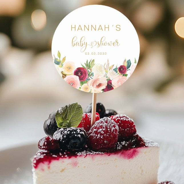 Colorful Flowers, Baby Shower Classic Round Sticker (Colorful Flowers, Baby Shower Classic Round Sticker with your name and date.)