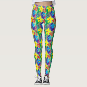 Colorful flowers background leggings