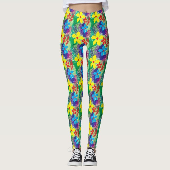 Colorful flowers background leggings (Front)