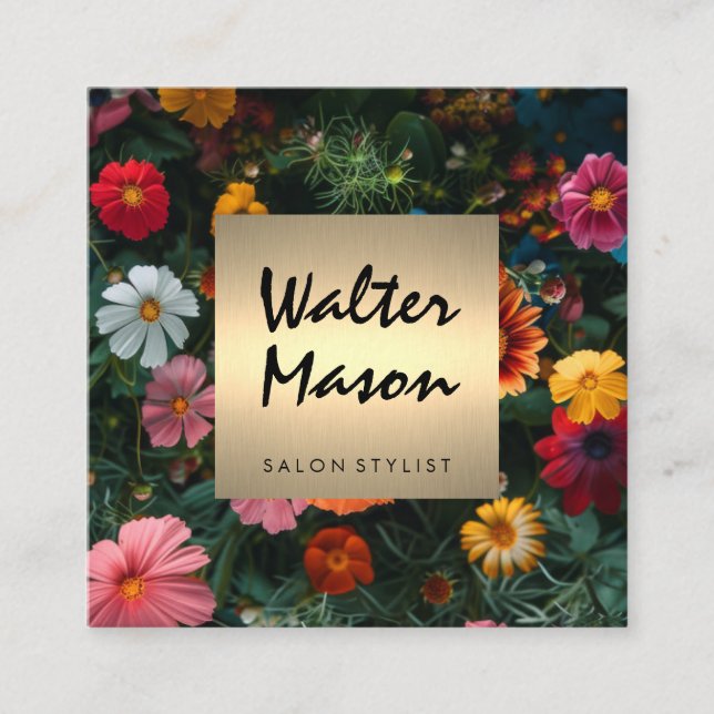 Colorful Flowers Background Square Business Card (Front)