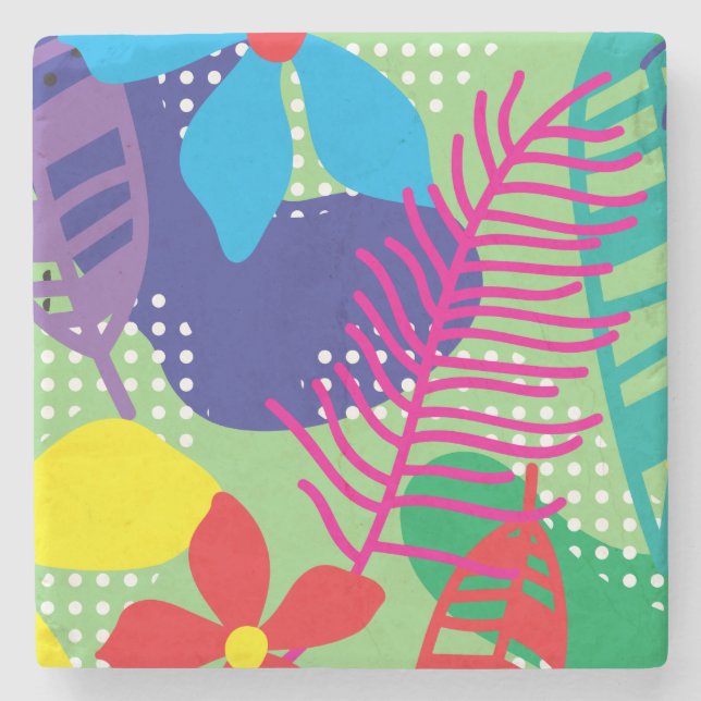 Colorful flowers background stone coaster (Front)