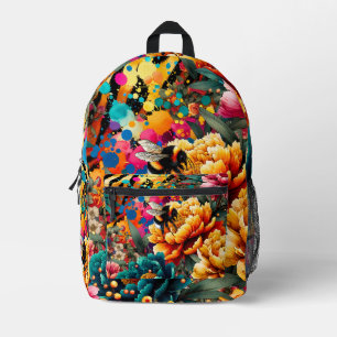 Colorful Flowers, Bee and Animal Print Printed Backpack