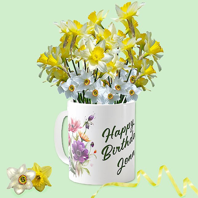 Colorful Flowers Birthday Greetings Coffee Mug (Creator Uploaded)