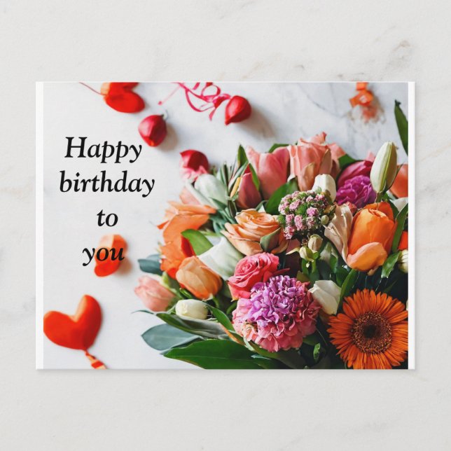 "Colorful Flowers Birthday Invitation Postcard" Postcard (Front)