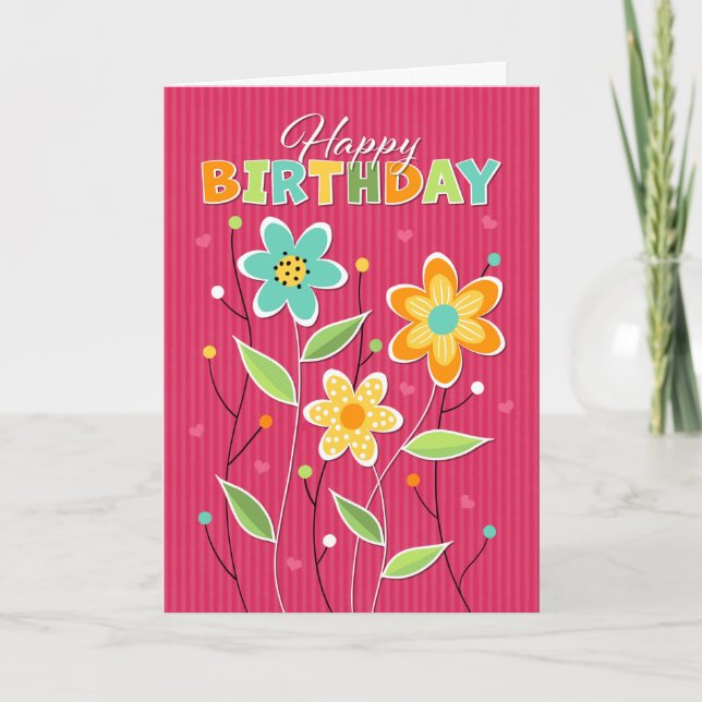 Colorful Flowers Birthday Thank You Card (Front)