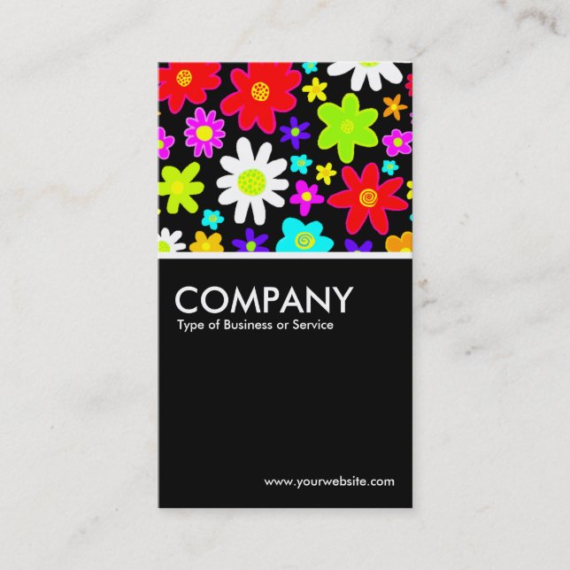 Colorful Flowers - Black Business Card (Front)
