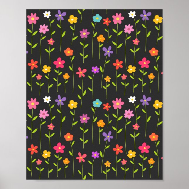 Colorful flowers black poster (Front)