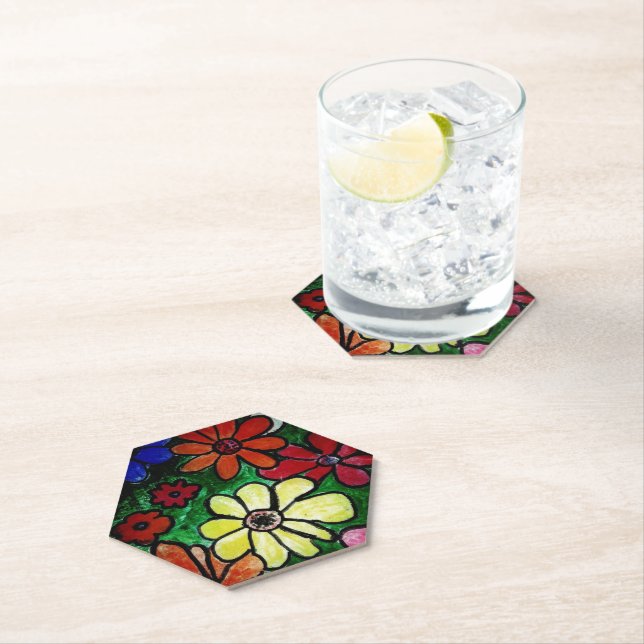colorful flowers   blooms  paper coaster (Insitu)