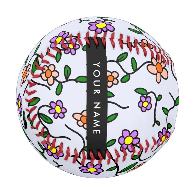 Colorful Flowers, Blue Background, Black Baseball (Front Left)