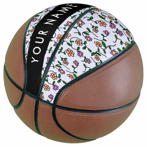 Colorful Flowers Blue Background Black Basketball