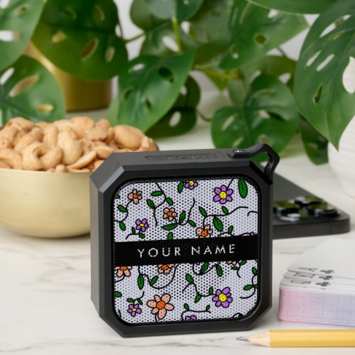 Colorful Flowers Blue Background Black Bluetooth Speaker