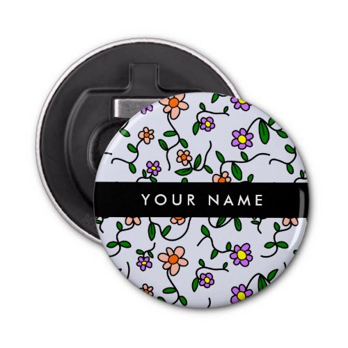 Colorful Flowers Blue Background Black Bottle Opener