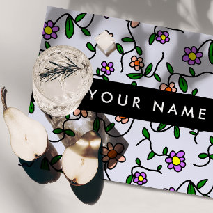 Colorful Flowers, Blue Background, Black Cloth Placemat