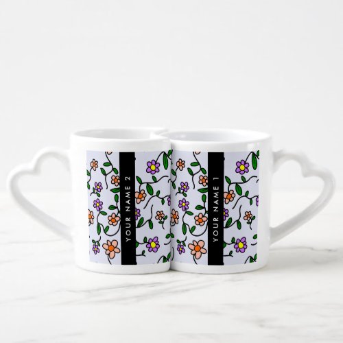 Colorful Flowers Blue Background Black Coffee Mug Set