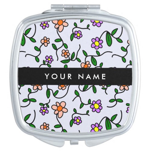 Colorful Flowers Blue Background Black Compact Mirror