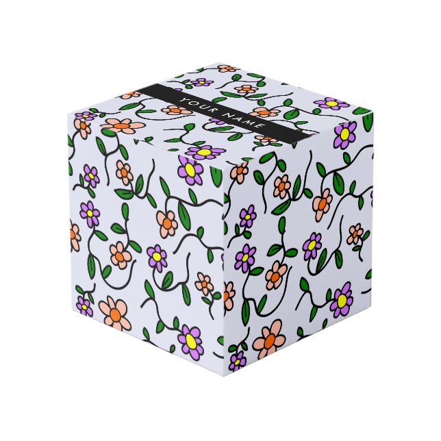 Colorful Flowers, Blue Background, Black Cube (Front Angled)