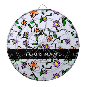 Colorful Flowers, Blue Background, Black Dart Board