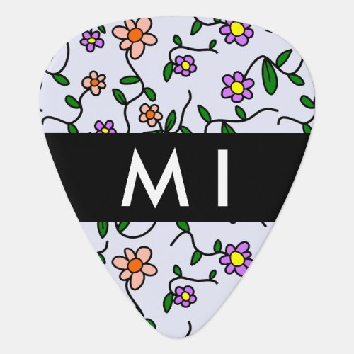 Colorful Flowers Blue Background Black Guitar Pick