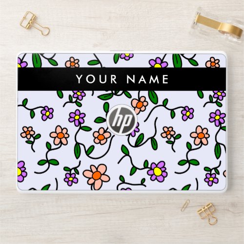 Colorful Flowers Blue Background Black HP Laptop Skin