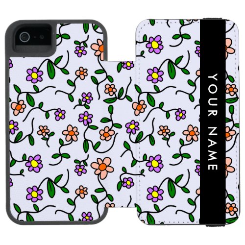 Colorful Flowers Blue Background Black iPhone SE55s Wallet Case