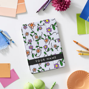 Colorful Flowers, Blue Background, Black iPad Pro Cover
