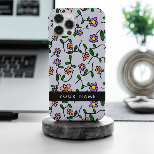 Colorful Flowers, Blue Background, Black iPhone 15 Pro Max Case