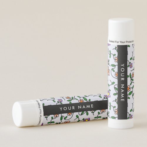 Colorful Flowers Blue Background Black Lip Balm