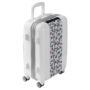 Colorful Flowers, Blue Background, Black Luggage