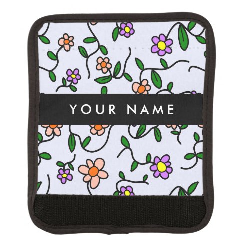 Colorful Flowers Blue Background Black Luggage Handle Wrap