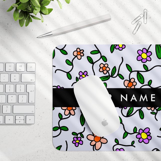 Colorful Flowers, Blue Background, Black Mouse Pad (Creator Uploaded)