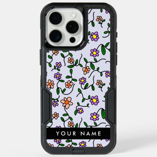 Colorful Flowers Blue Background Black iPhone 15 Pro Max Case